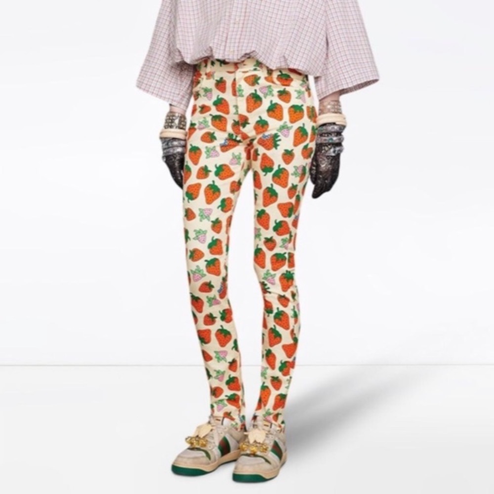 GUCCI STRAWBERRY Logo Print Skinny Pant Jeans